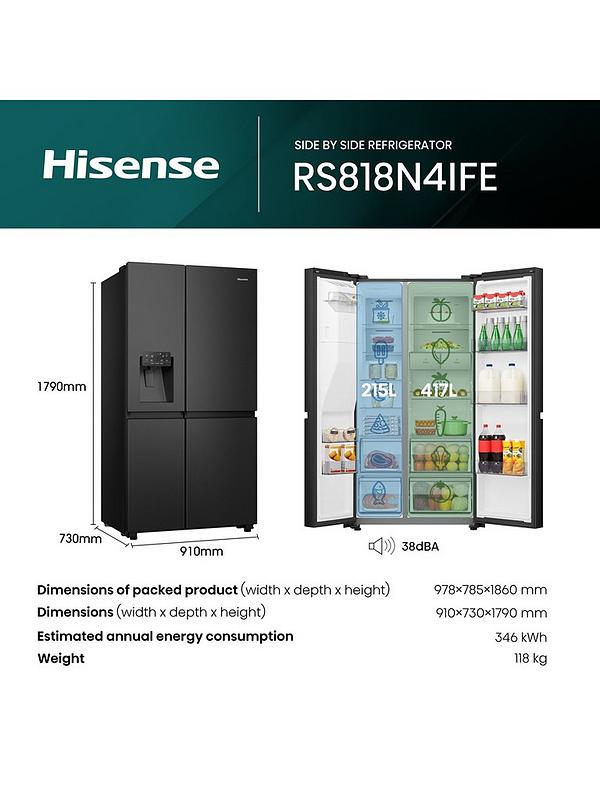 Hisense RS818N4IFE Pureflat Infinite series, 90cm Wide Side by Side, American Fridge Freezer - Black Stainless Steel - Image 6